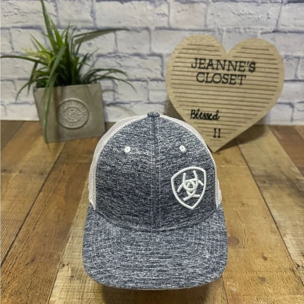 Ariat Mens Adjustable Mesh SnapBack Logo Cap Hat (Heather Navy/White, One Size)